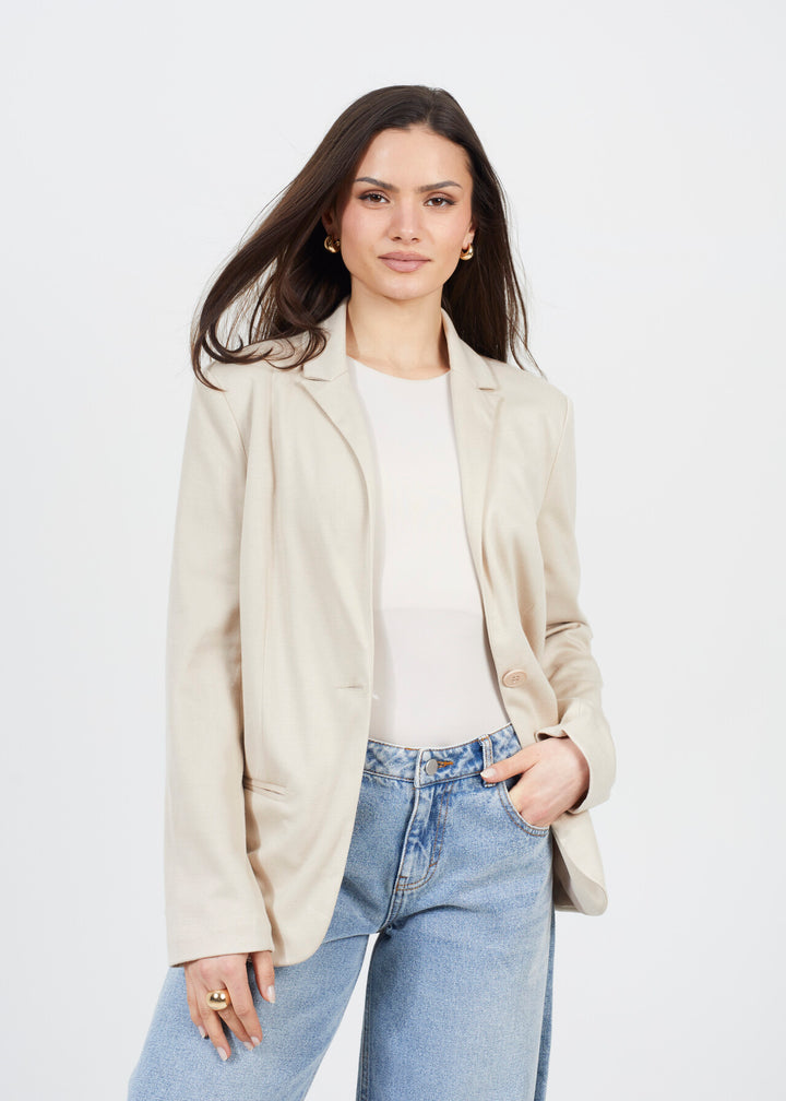 STONE SINGLE BREASTED BUTTON THROUGH BLAZER