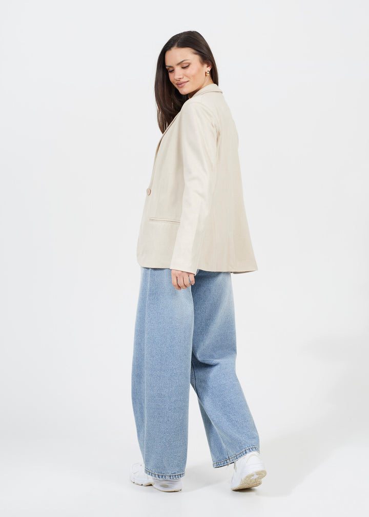 STONE SINGLE BREASTED BUTTON THROUGH BLAZER