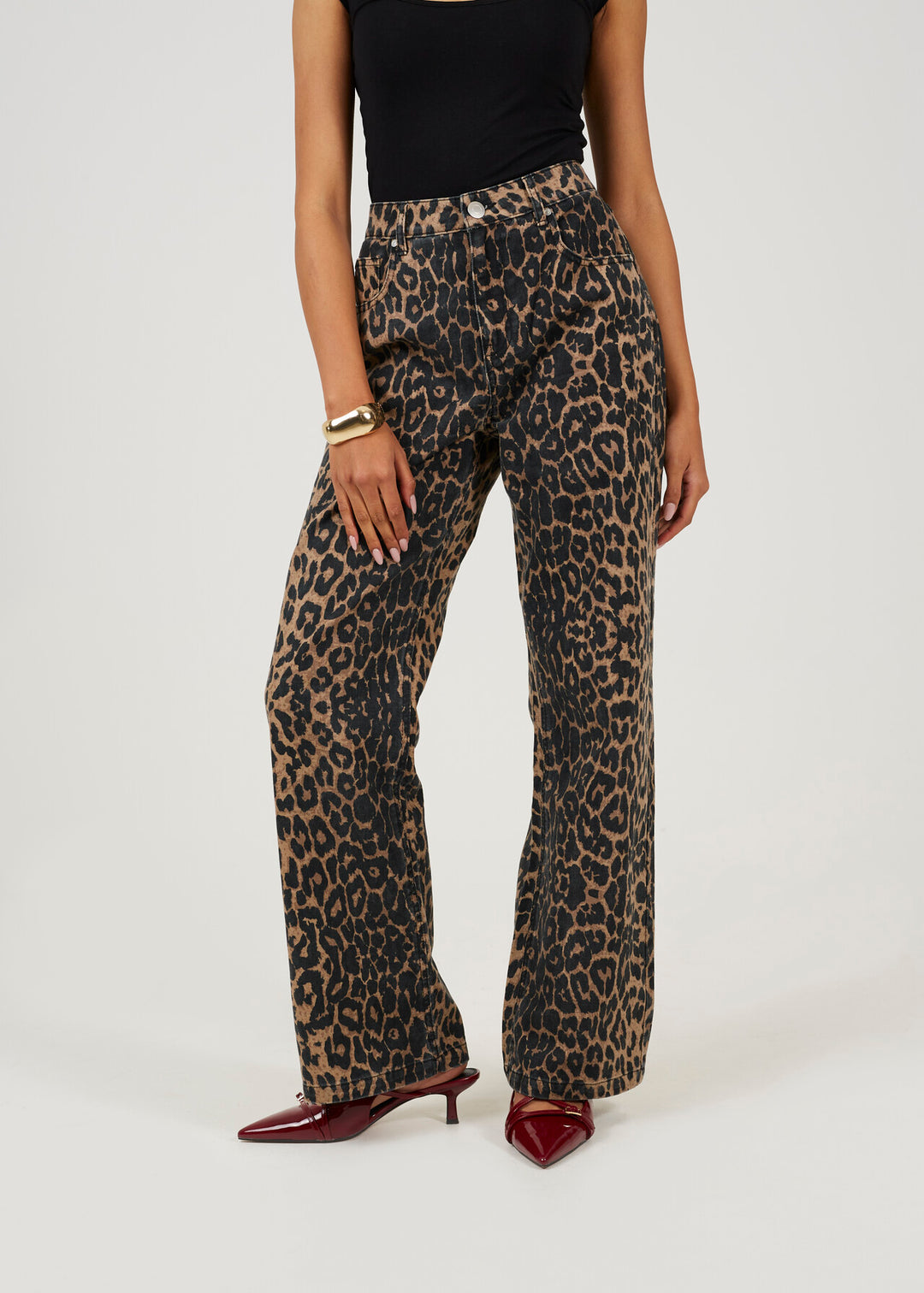 WIDE LEG LEOPARD PRINT JEANS