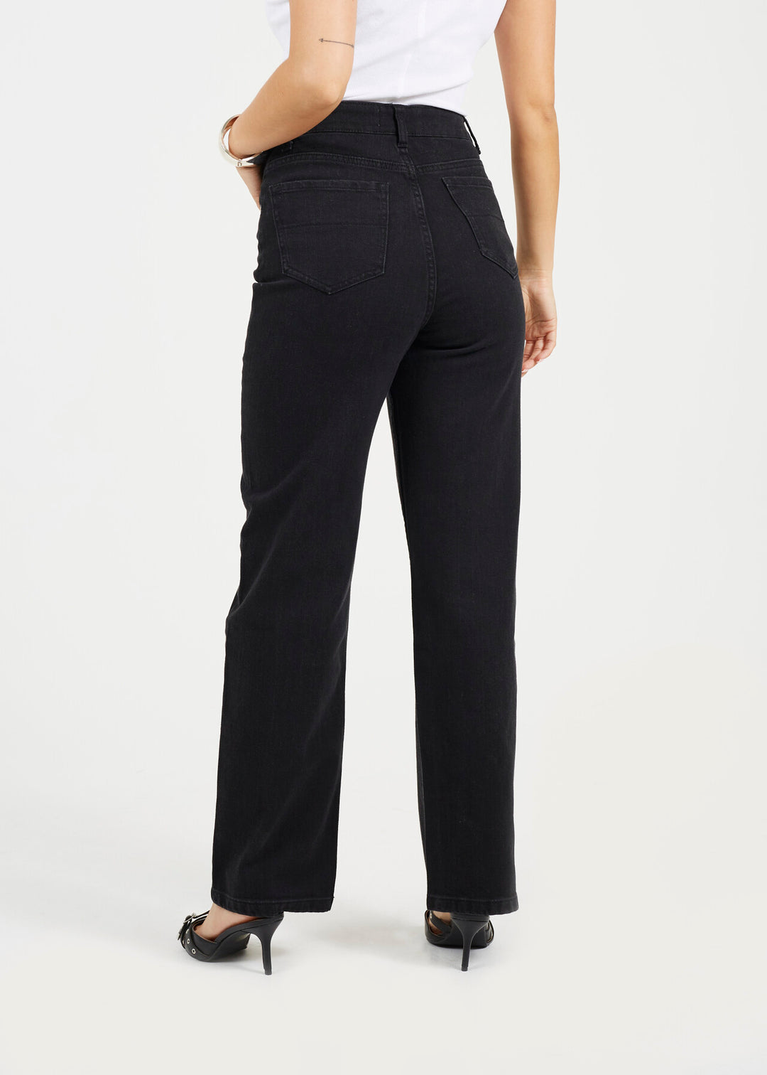 HIGH WASITED STRAIGHT LEG JEANS, BLACK