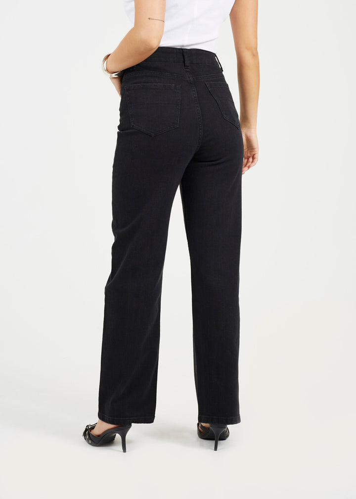 HIGH WASITED STRAIGHT LEG JEANS, BLACK