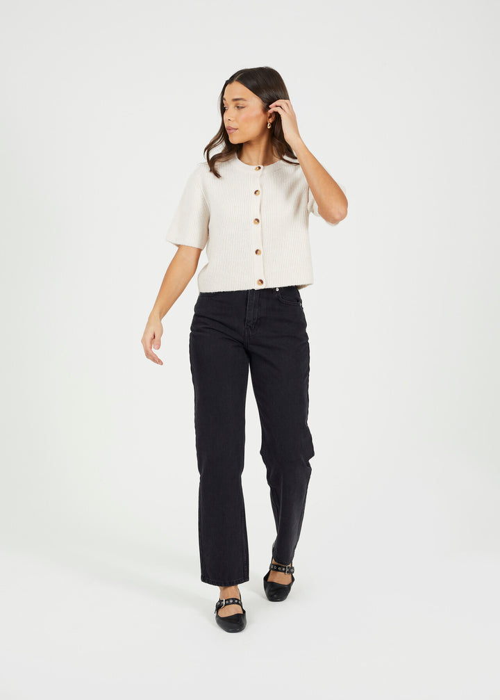 WASHED BLACK FULL LENGTH PARALLEL LEG JEANS