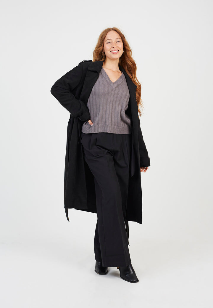 BOXY WIDE SLEEVE RIBBED JUMPER, MID-GREY