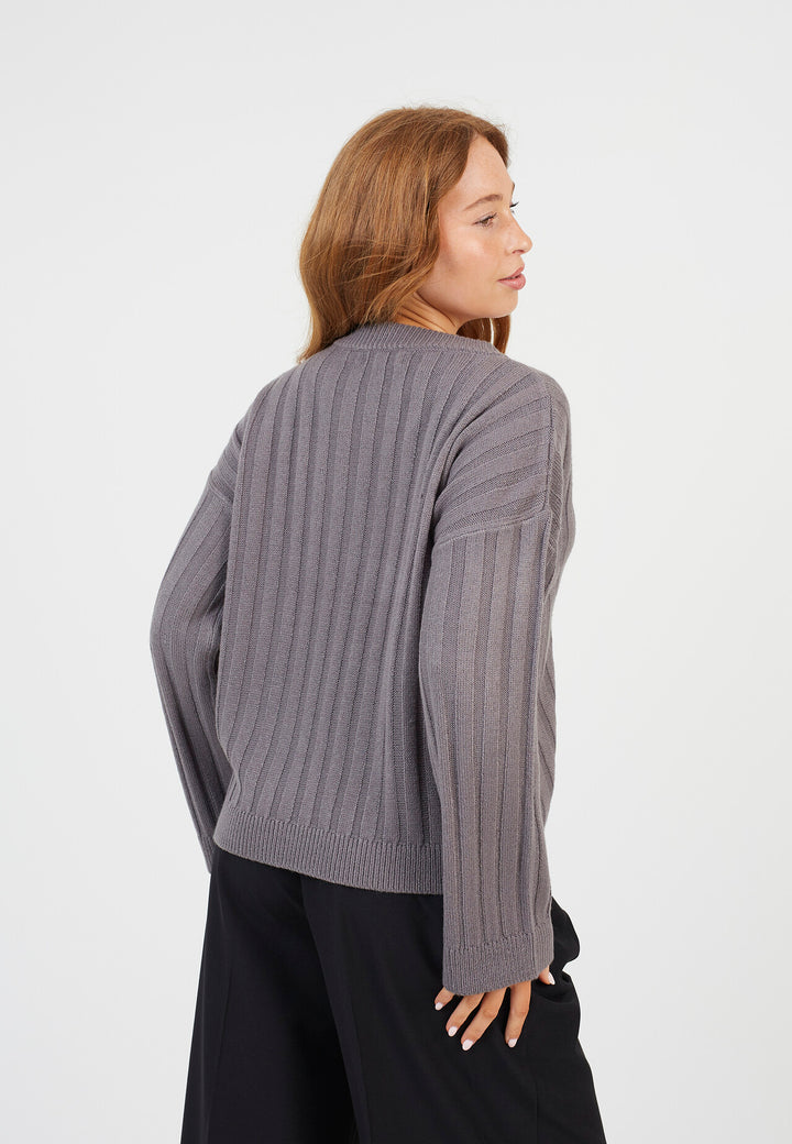 BOXY WIDE SLEEVE RIBBED JUMPER, MID-GREY