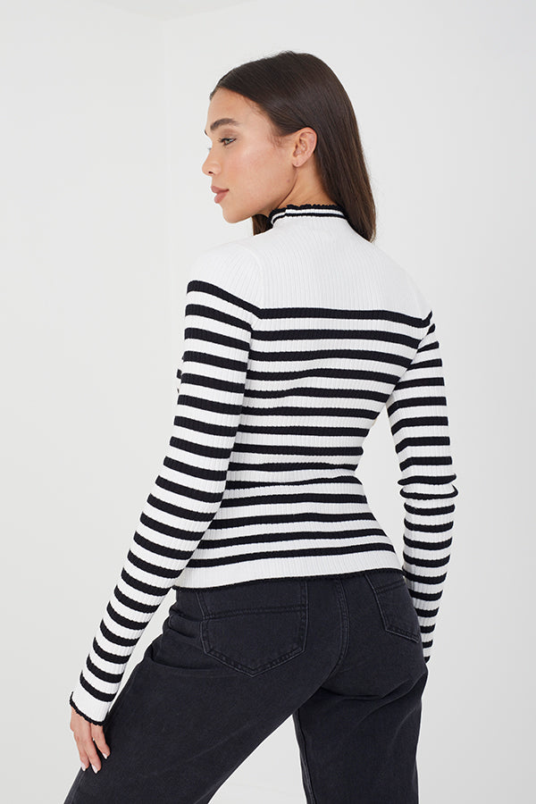 RIBBED STRIPE JUMPER WITH HIGH NECK
