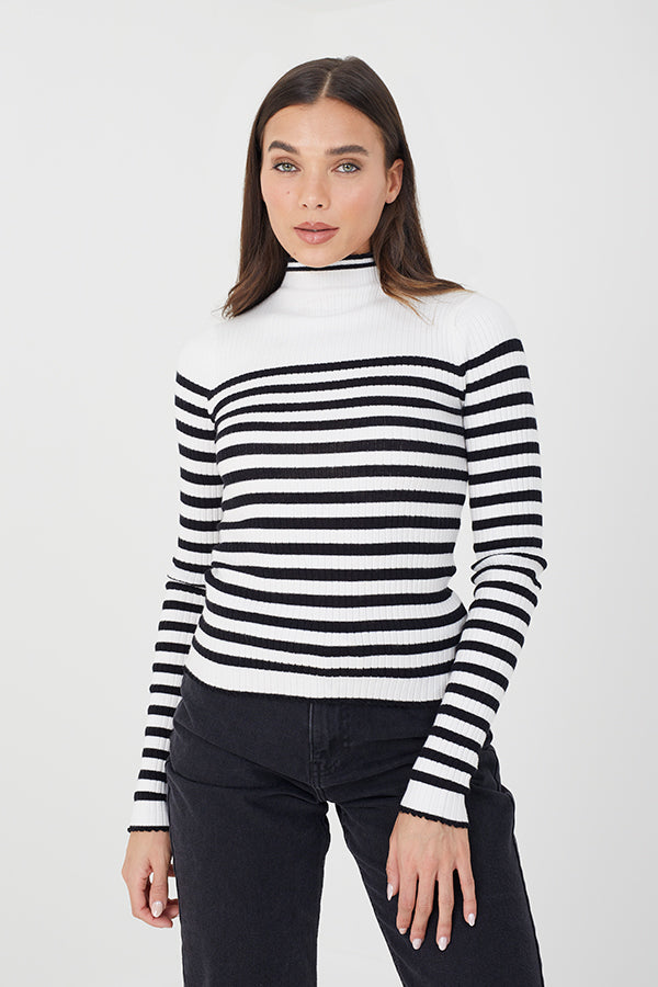 RIBBED STRIPE JUMPER WITH HIGH NECK