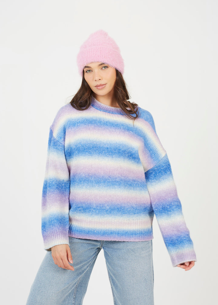 SPACE DYED CREW NECK JUMPER, BLUE MIX