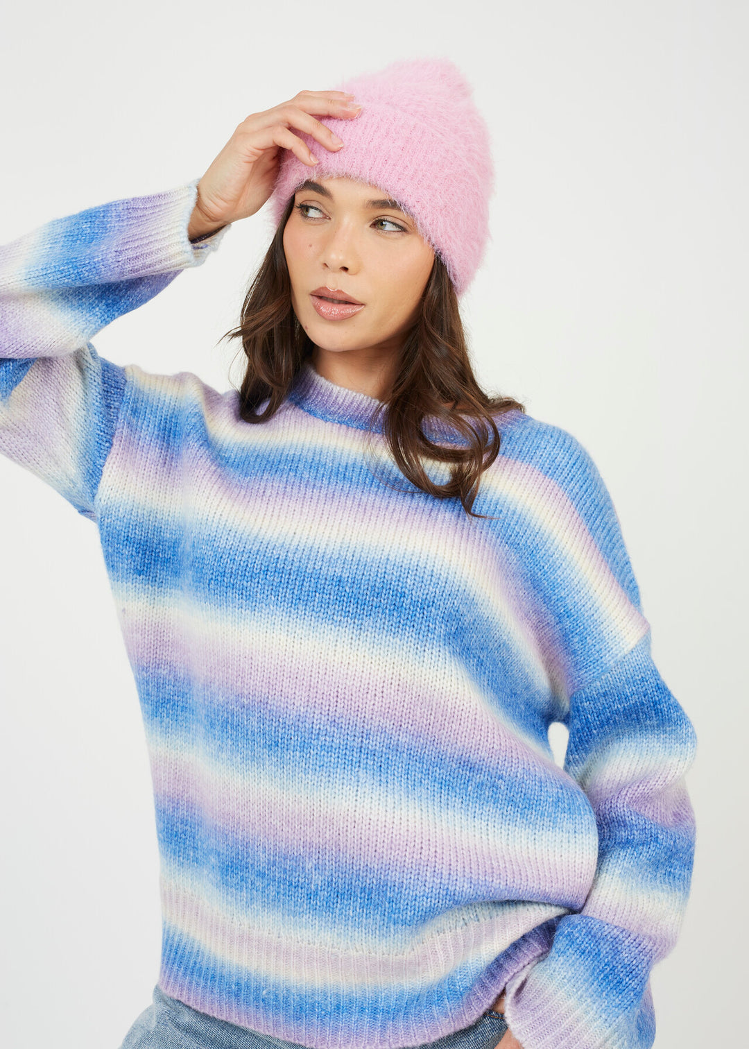 SPACE DYED CREW NECK JUMPER, BLUE MIX