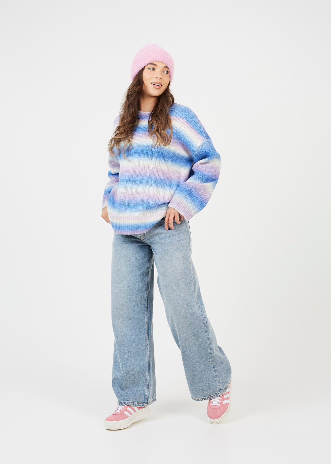 SPACE DYED CREW NECK JUMPER, BLUE MIX