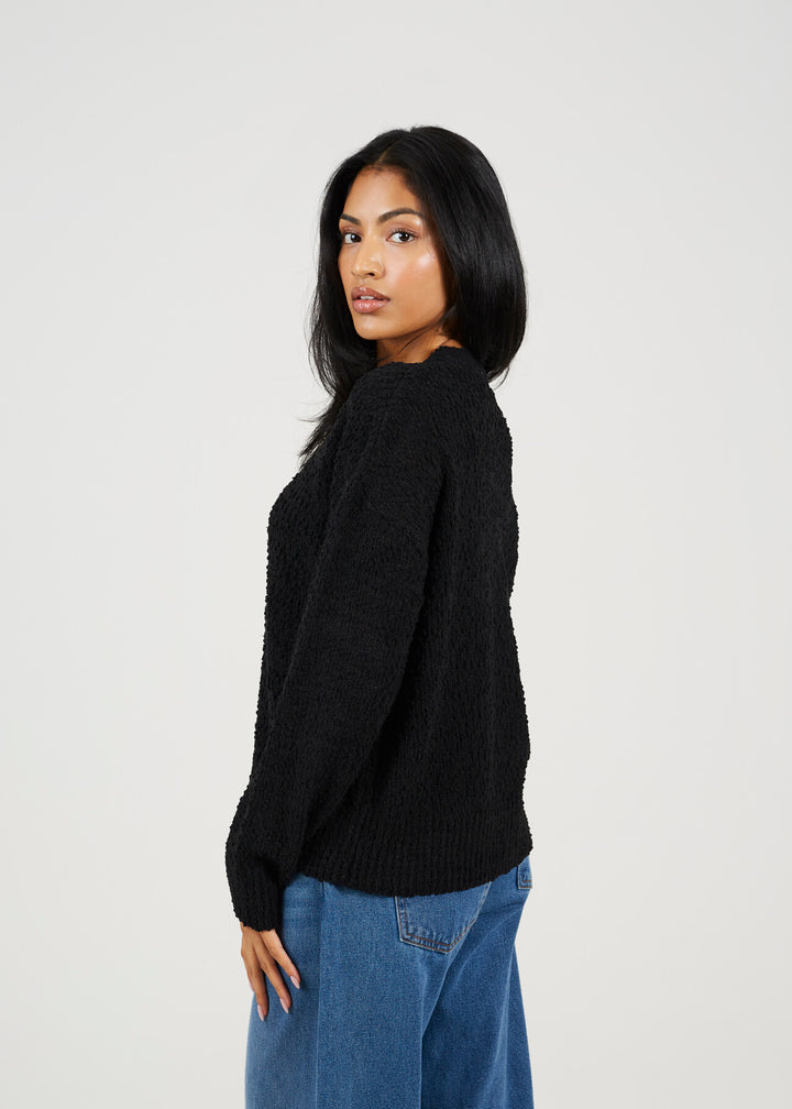 POPCORN YARN TEXTURED CARDIGAN, BLACK