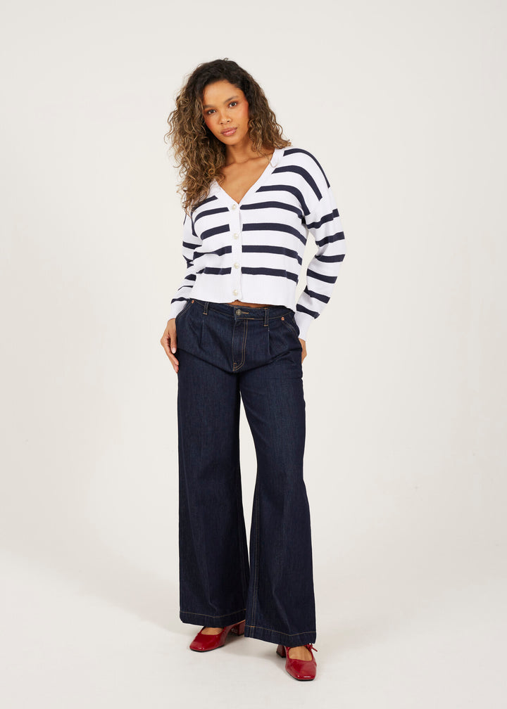 V NECK STRIPED CARDIGAN