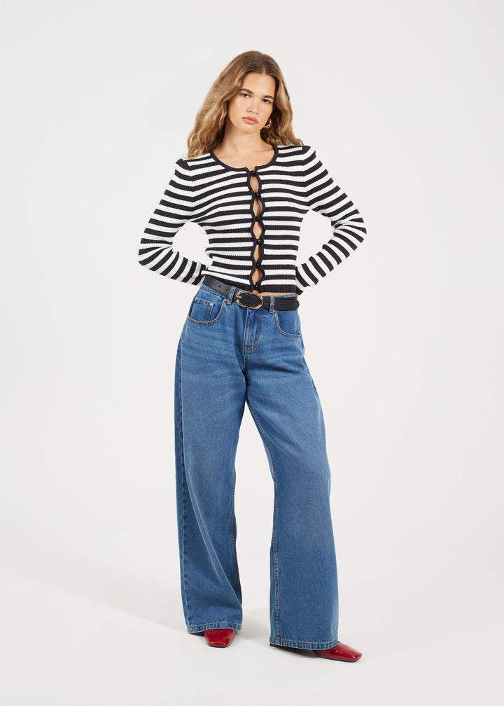 BUTTON DOWN RIBBED CARDIGAN, STRIPE