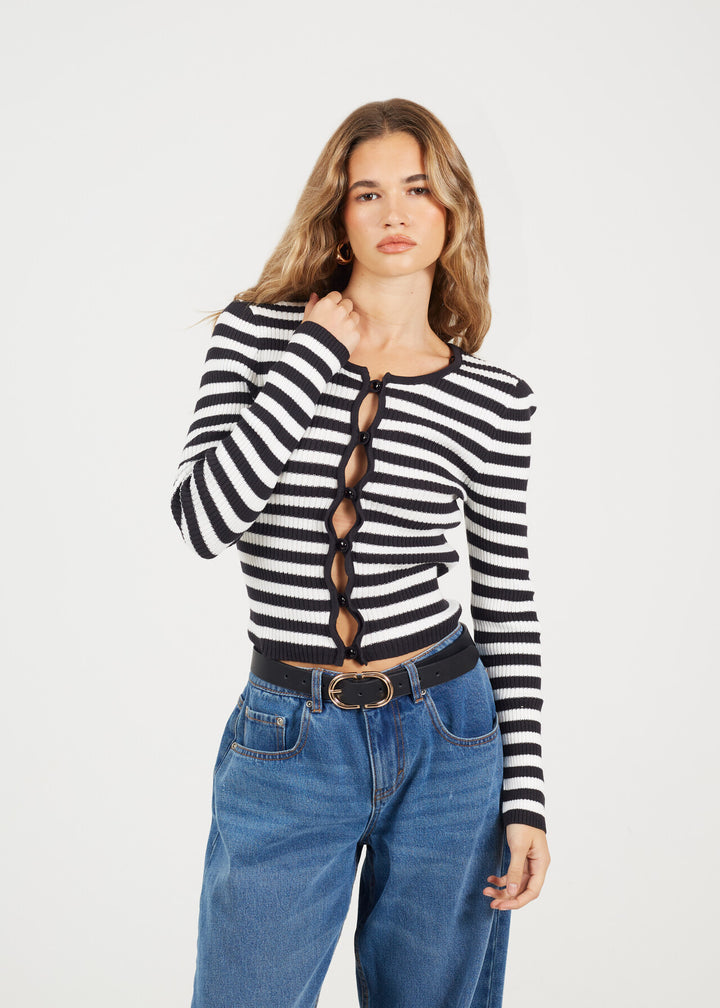 BUTTON DOWN RIBBED CARDIGAN, STRIPE