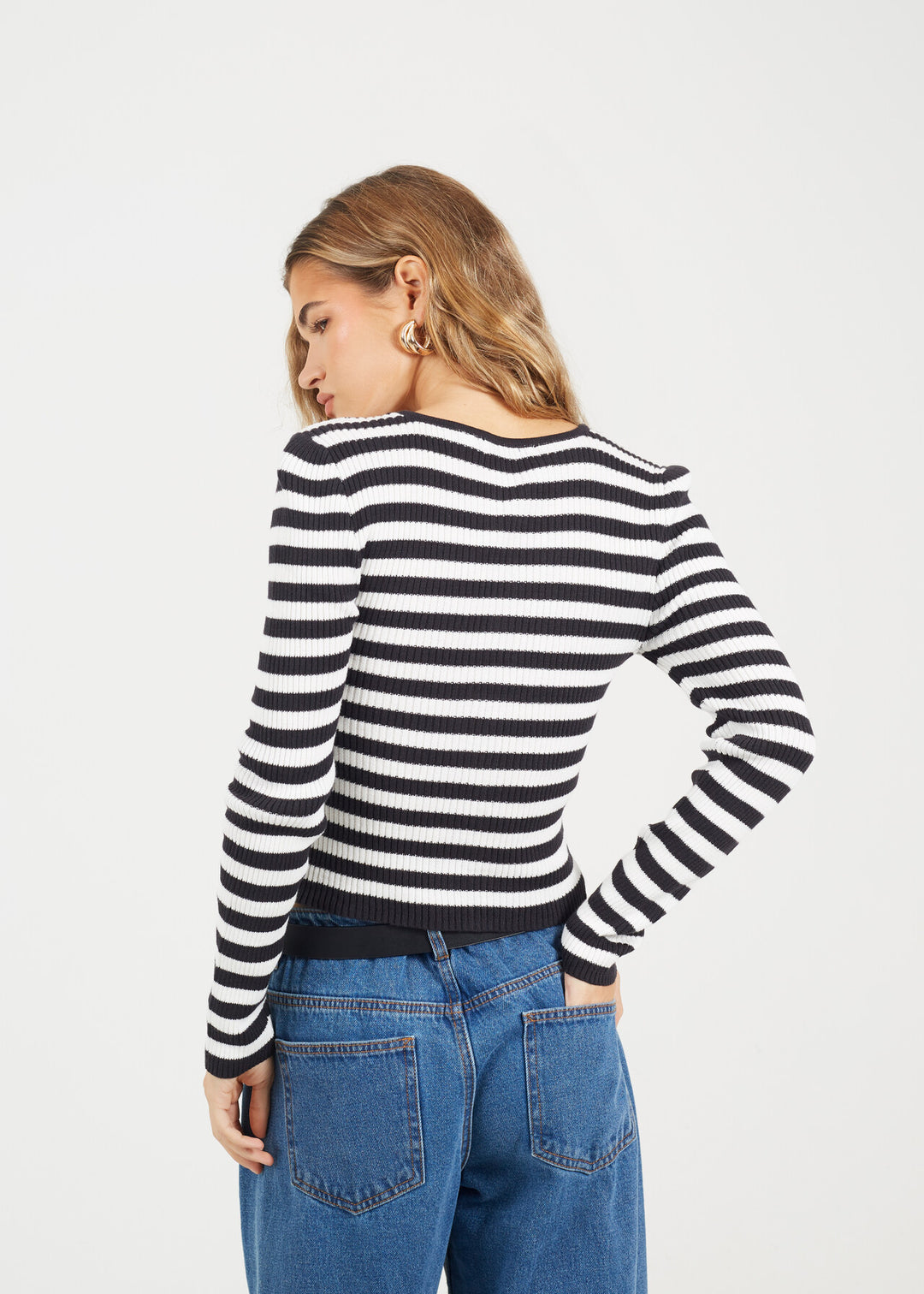 BUTTON DOWN RIBBED CARDIGAN, STRIPE
