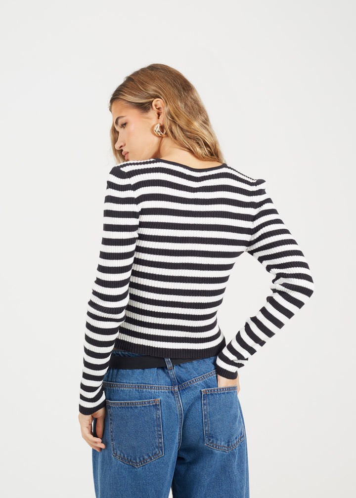 BUTTON DOWN RIBBED CARDIGAN, STRIPE