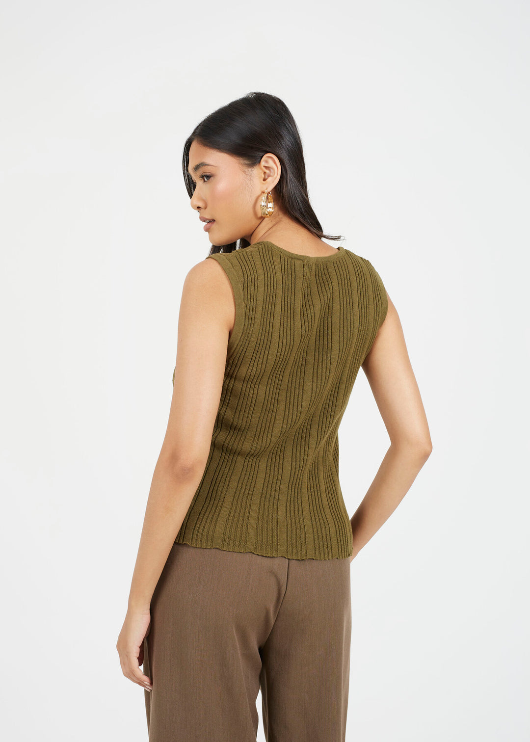 FINE KNIT SLEEVELESS WAISTCOAT, KHAKI