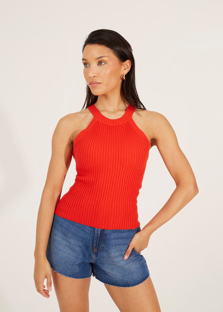 RACEBACK RIBBED KNITTED VEST, RED