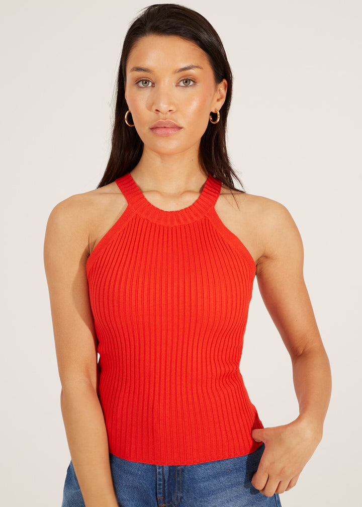 RACEBACK RIBBED KNITTED VEST, RED