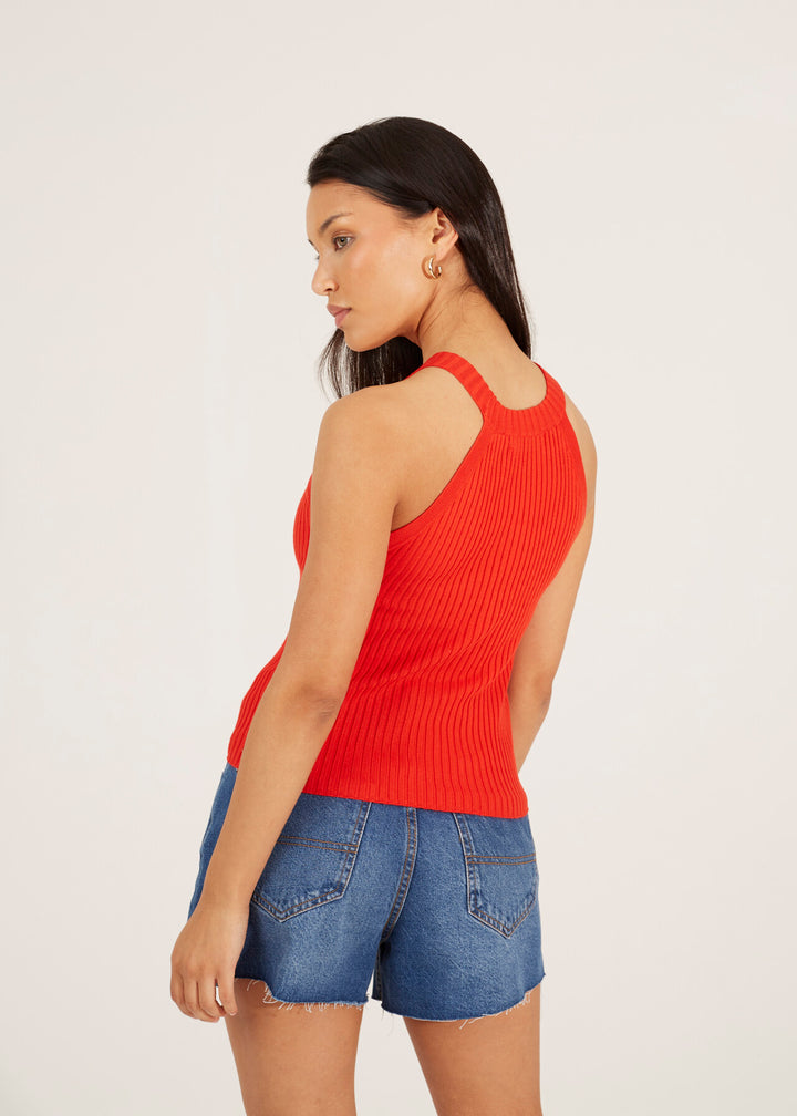 RACEBACK RIBBED KNITTED VEST, RED