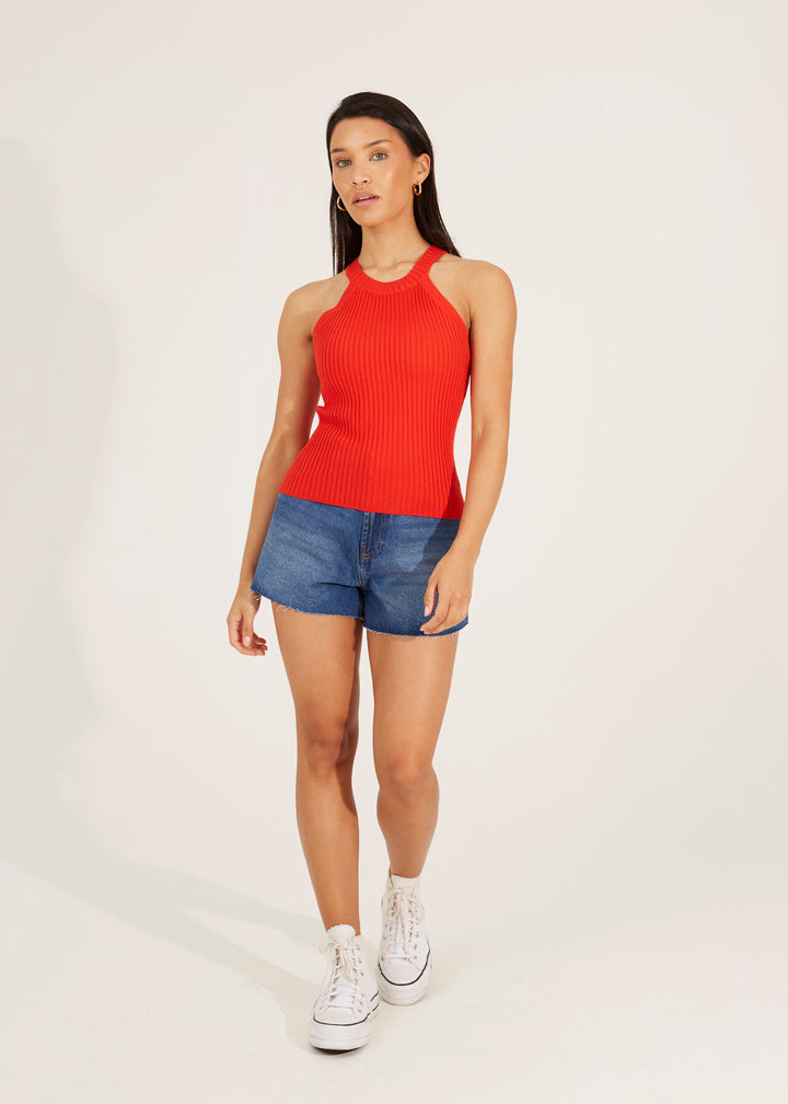 RACEBACK RIBBED KNITTED VEST, RED