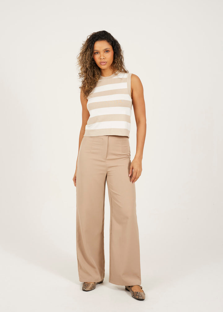 CREW NECK KNITTED TANK TOP, STONE/IVORY STRIPE