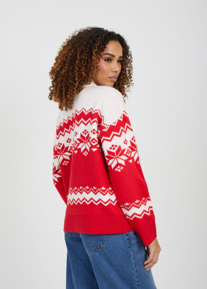 JAQUARD KNIT SNOWFLAKE CHRISTMAS JUMPER, RED & WHITE