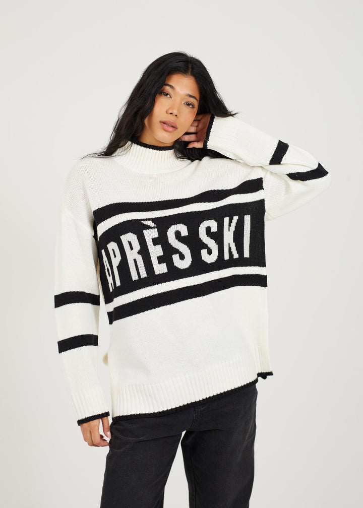 SLOGAN JUMPER WITH CONTRAST STRIPE, IVORY & BLACK
