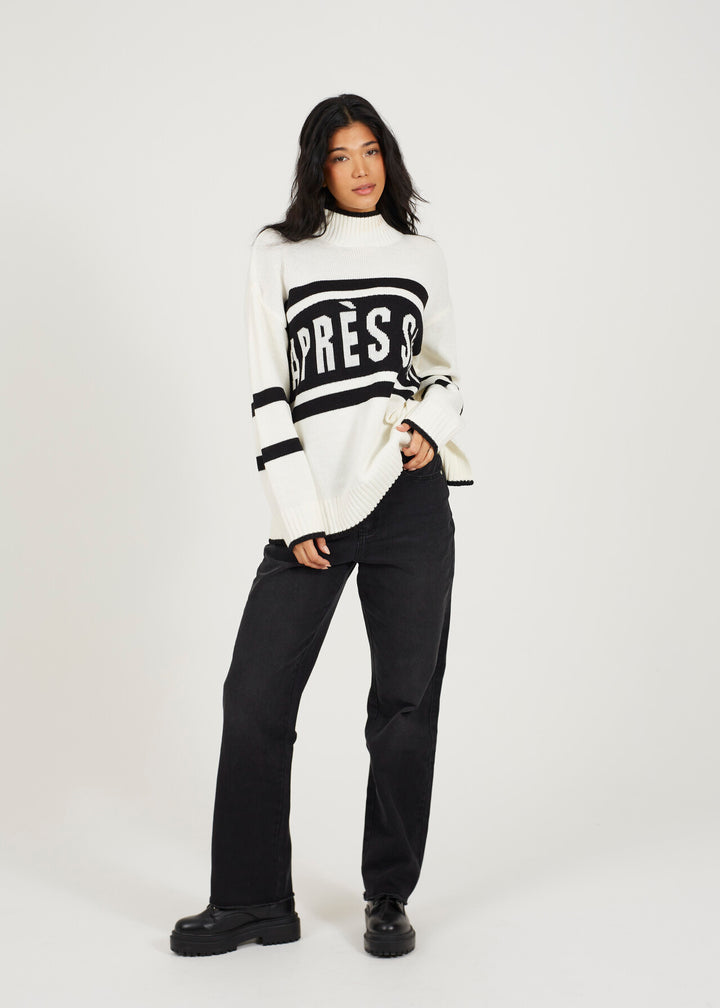 SLOGAN JUMPER WITH CONTRAST STRIPE, IVORY & BLACK