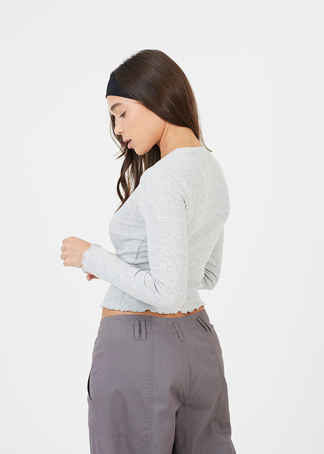 LONG SLEEVE RIB TOPS WITH LETTUCE HEM