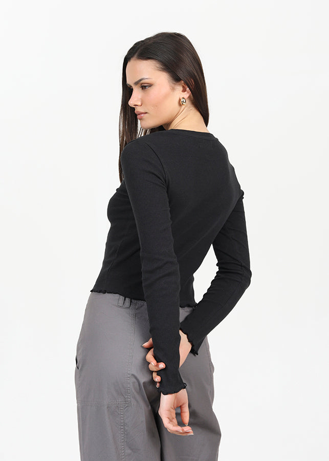 WOMENS WHOLESALE LETTUCE HEM RIBBED LONG SLEEVE TOPS – Whispering