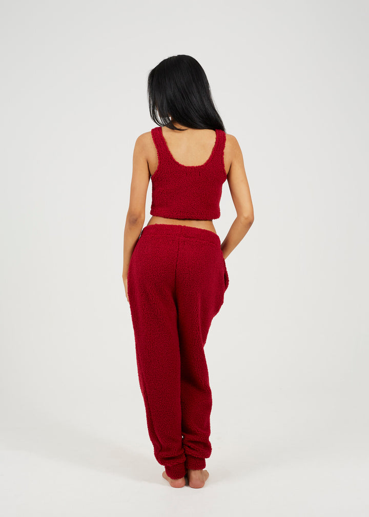WINE BORG CROPPED LOUNGEWEAR SET