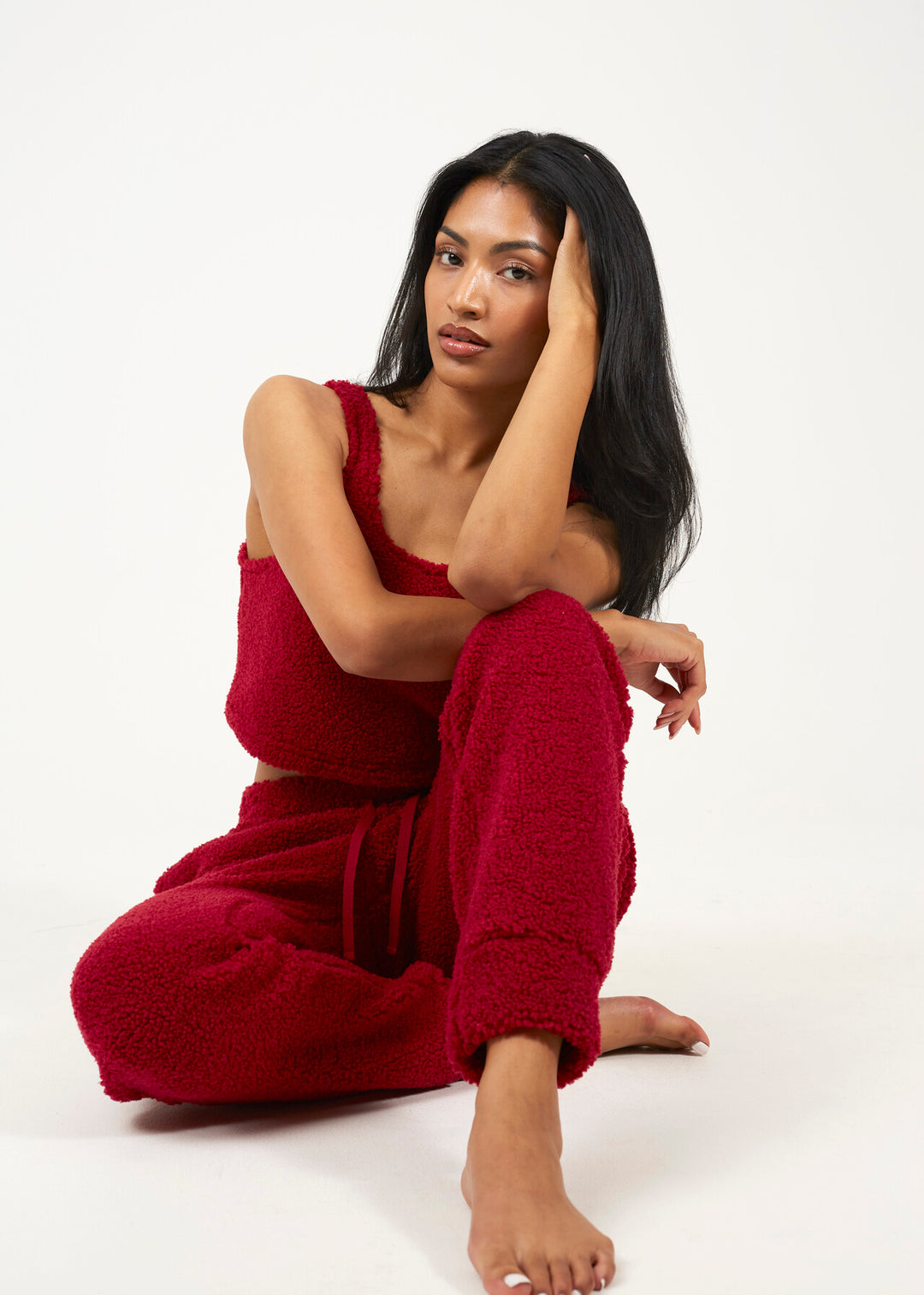 WINE BORG CROPPED LOUNGEWEAR SET