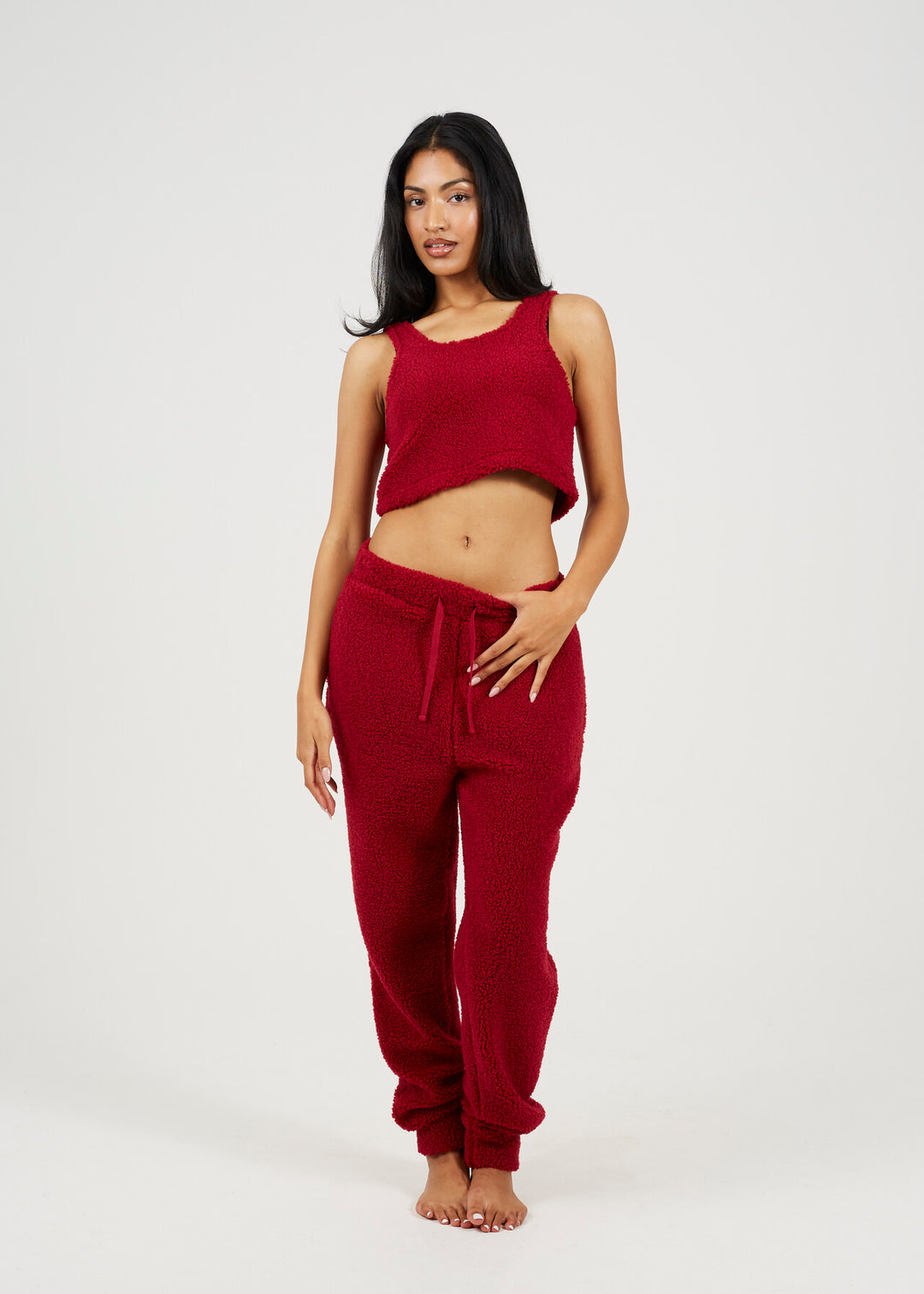 WINE BORG CROPPED LOUNGEWEAR SET
