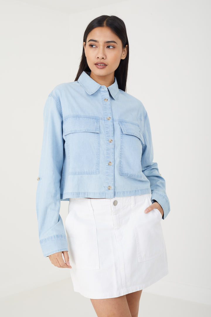 DENIM SHIRT WITH FRONT POCKET DETAIL