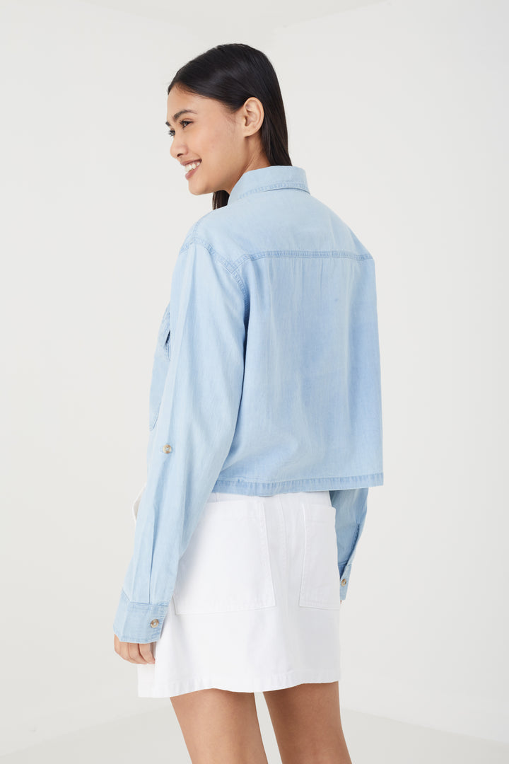 DENIM SHIRT WITH FRONT POCKET DETAIL