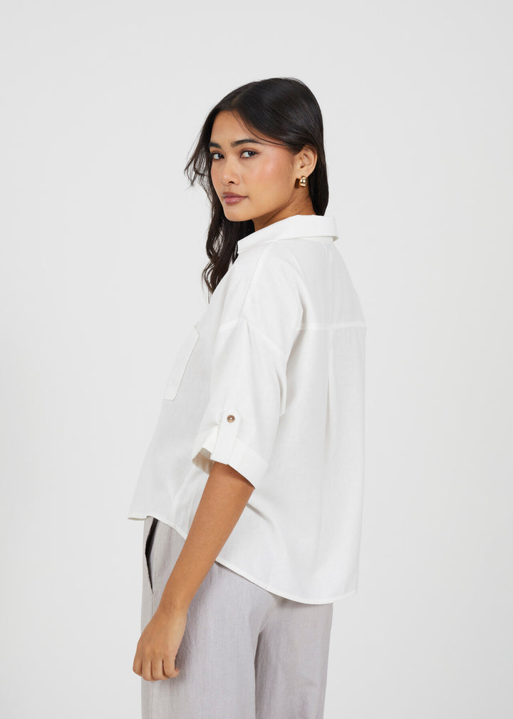 SHORT SLEEVE BUTTON DOWN SHIRT, WHITE