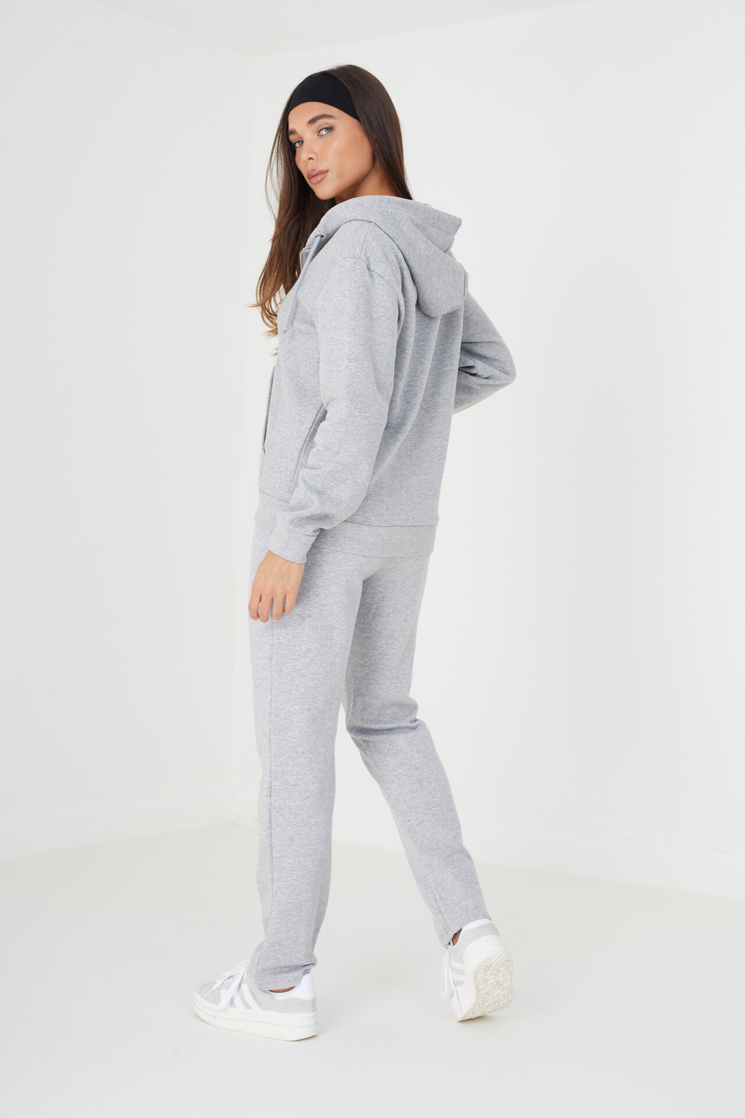 PLAIN GREY MARL DRAWSTRING ZIP HOODIE