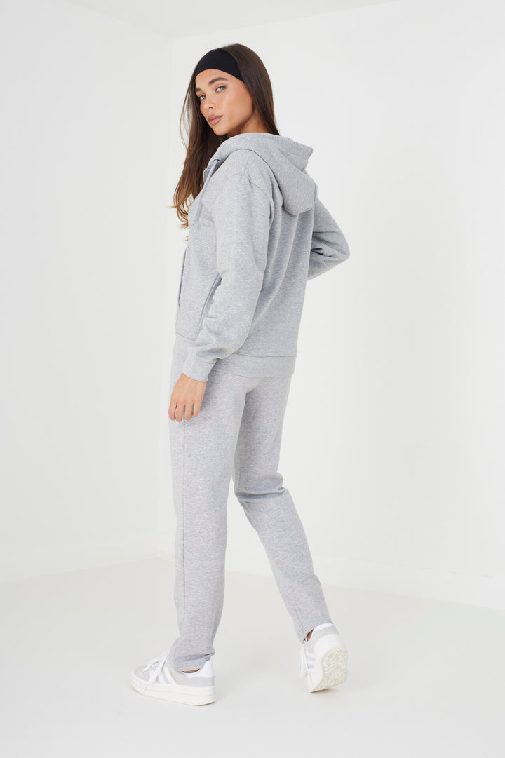 PLAIN GREY MARL DRAWSTRING ZIP HOODIE