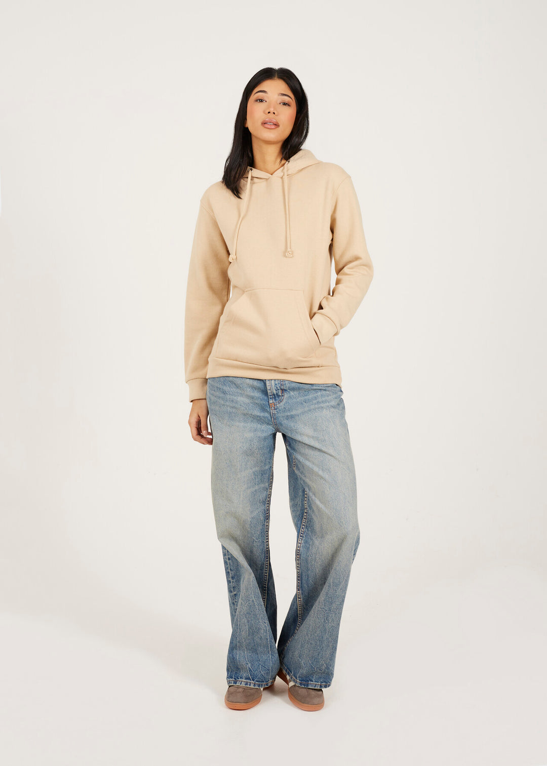 STONE PLAIN DRAWSTRING HOODED SWEATSHIRT