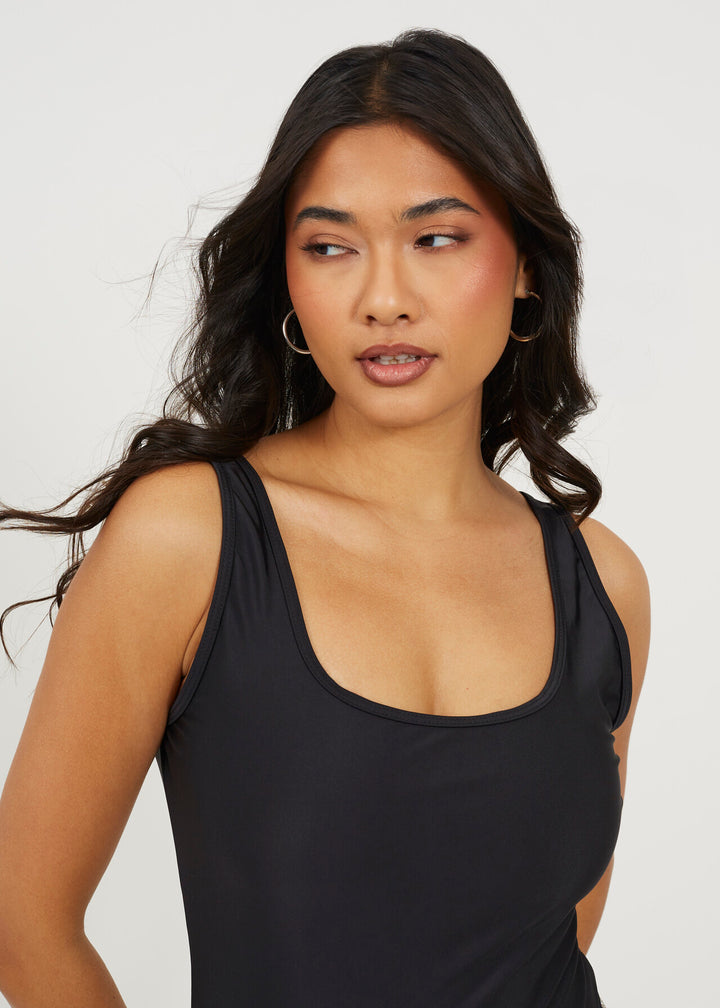 HIGH LEG ONE PIECE SWIMSUIT, BLACK
