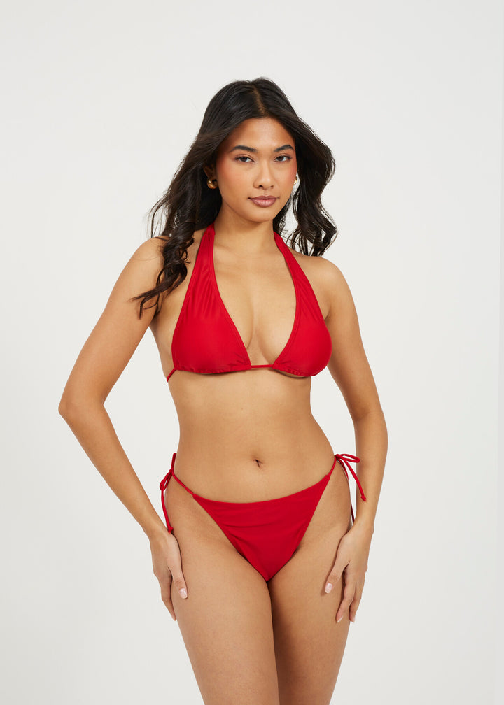 HALTERNECK TIE UP BIKINI TOP, RED