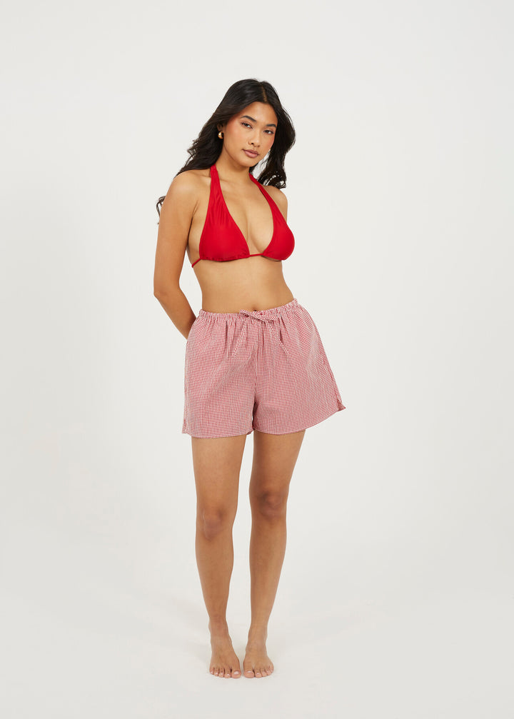 HALTERNECK TIE UP BIKINI TOP, RED