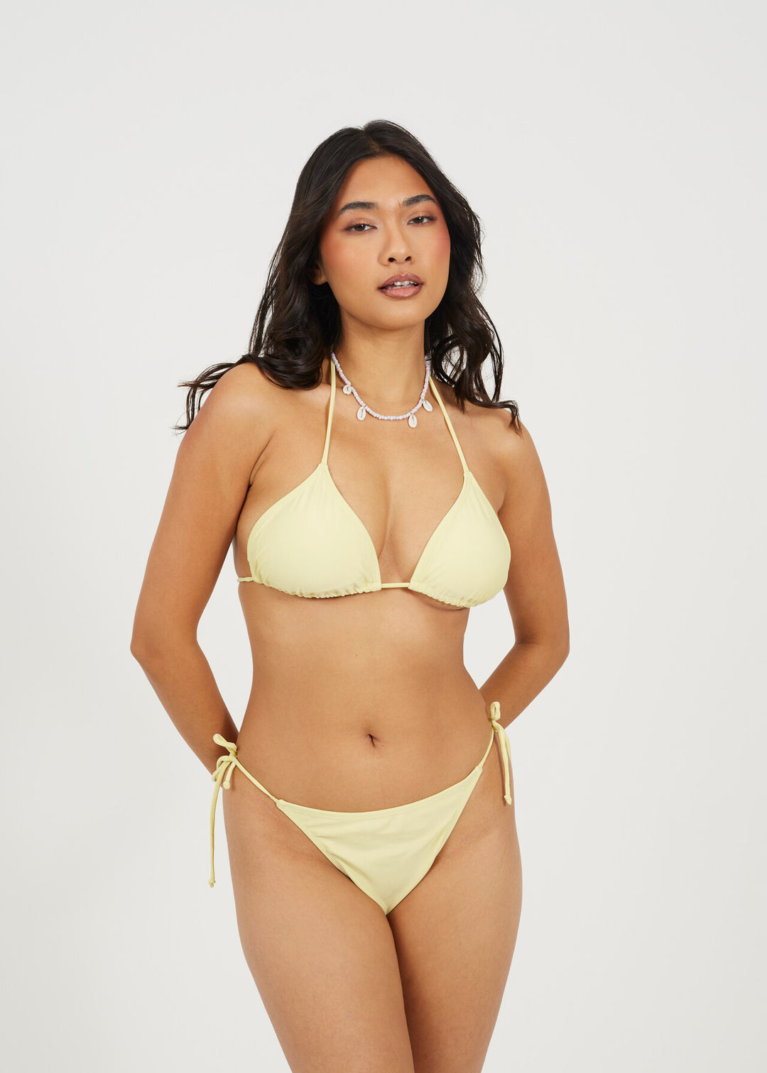 TIE UP TRIANGLE BIKINI TOP, YELLOW