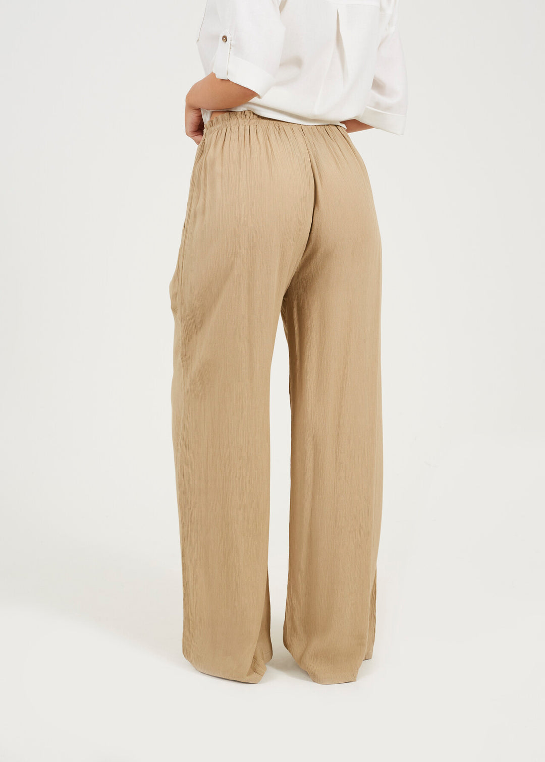 CRINKLE DRAWCORD TEXTURED TROUSERS, STONE