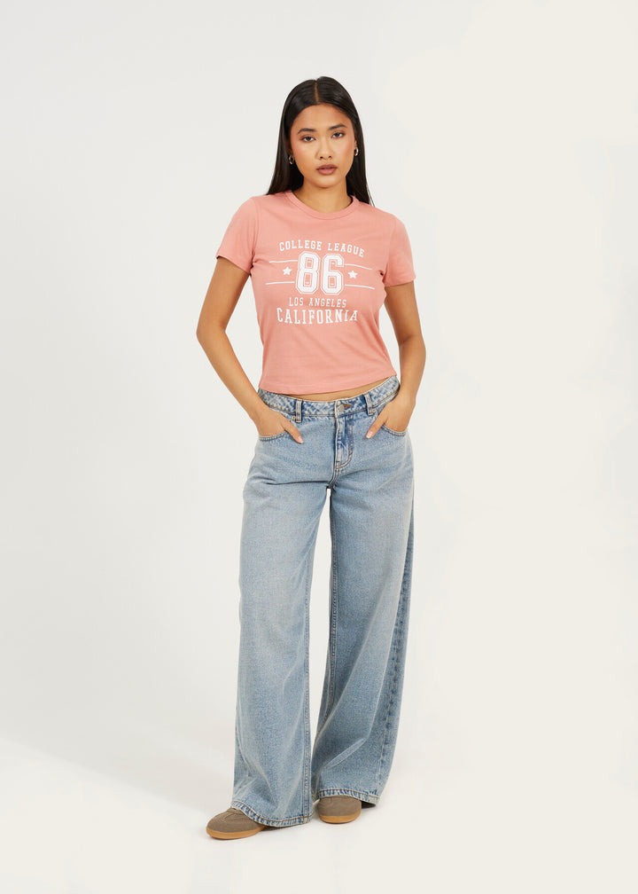 COLLEGE PRINTED CROPPED T-SHIRT