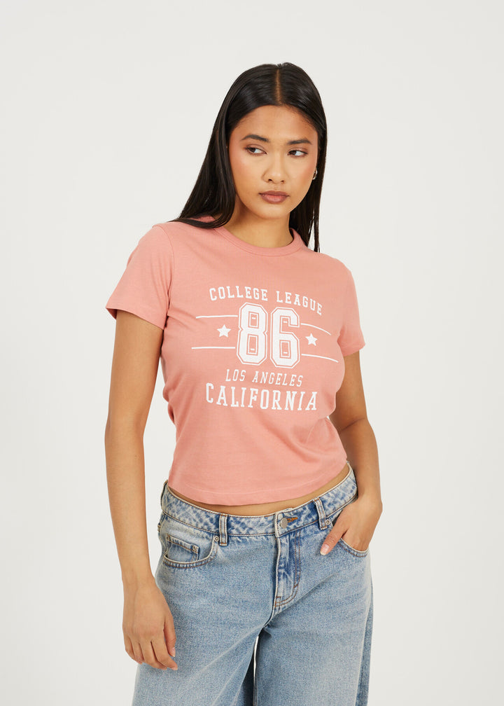 COLLEGE PRINTED CROPPED T-SHIRT