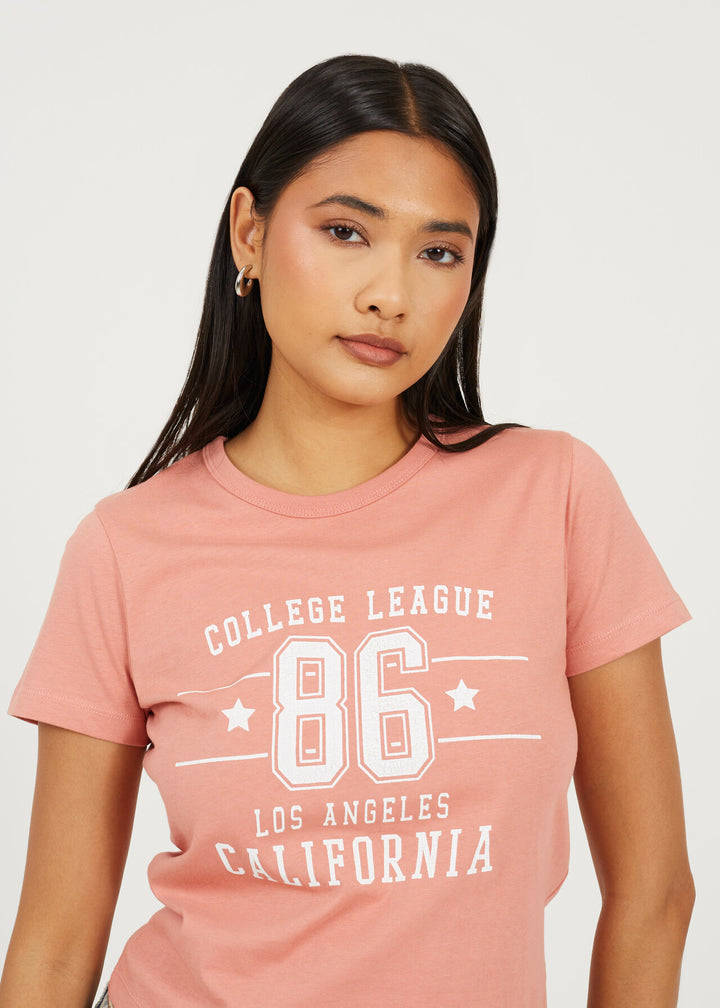 COLLEGE PRINTED CROPPED T-SHIRT