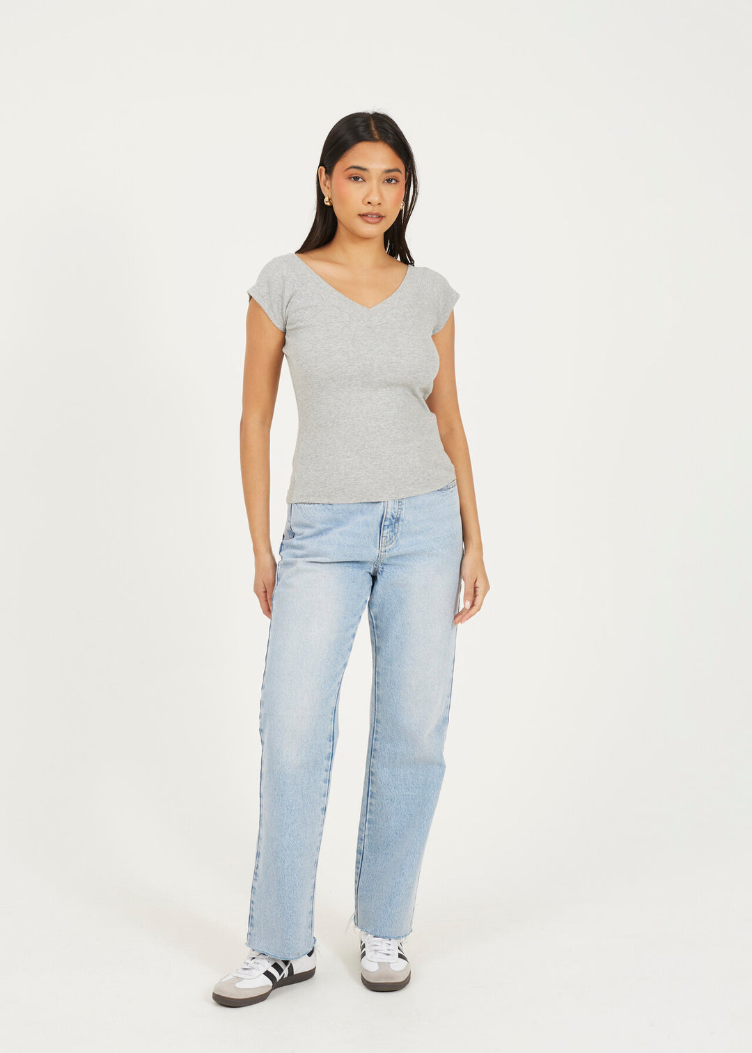 V-NECK RIBBED SHORT SLEEVE TOP