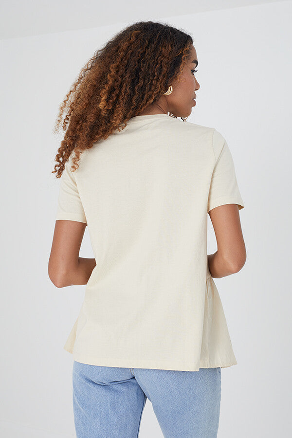 SMOCK STYLE JERSEY FEEL SHORT SLEEVE TOP