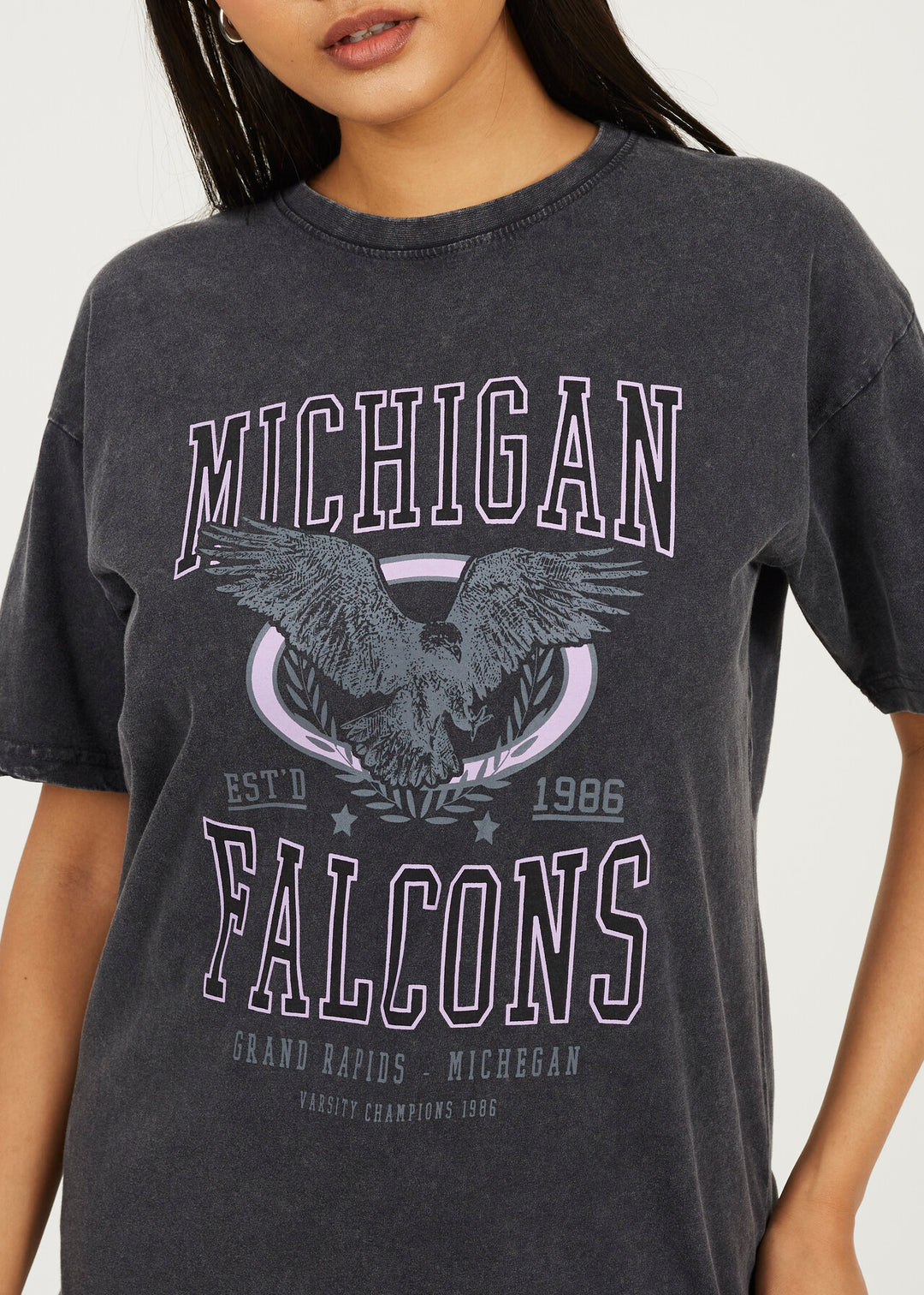 'MICHIGAN' GRAPHIC T-SHIRT, BLACK ACID WASH
